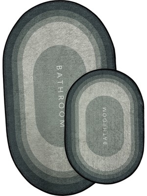 Kilim Home Punto Kaymaz  Modern Oval Şık Gri Tonlar Yumuşak ve Yıkanan Ikili Banyo Paspas Takımı 40X60 60X100