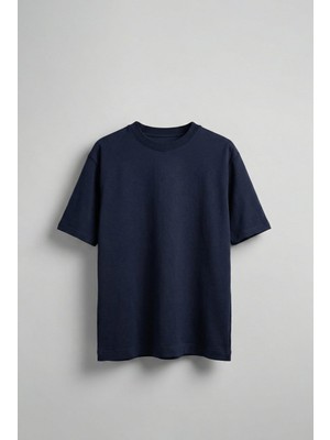 Abluka Online Erkek Oversize Premium Kumaş Gramajlı Basic T-Shirt Lacivert