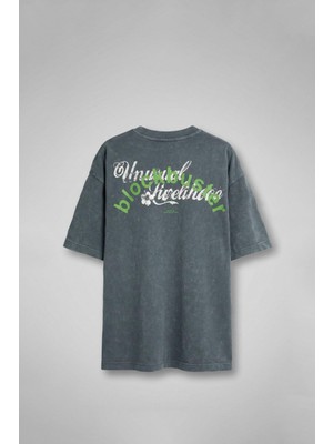 Erkek Oversize Premium Yıkamalı T-Shirt Füme