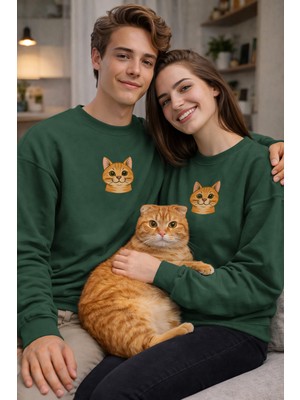 Muhtar Store Sarman Kedi Desenli Sevgili Sweatshirt – Unisex Çift Kombini