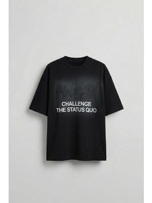Abluka Online Erkek Oversize Baskılı Yıkamalı T-Shirt Siyah