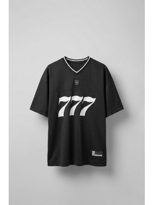 Abluka Online Erkek 777 Baskılı Oversize Forma Kumaş T-Shirt Füme