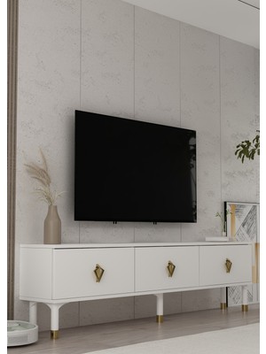 Cantek Dizayn 1371TV180-32CT Tv Sehpası Beyaz-Altın