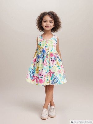 Lc Waikiki Yeni Sezon Bisiklet Yaka Çiçekli Poplin Kız Bebek Elbise