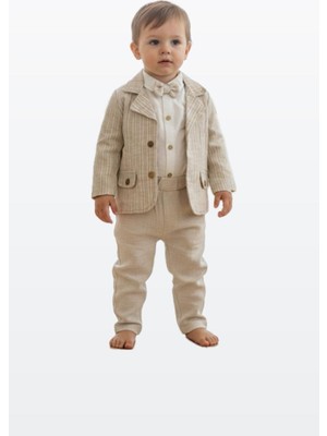 Butik Erkek Bebek - Çocuk Ppapyon Detaylı Blazer Ceketli 3'lü Takım Elbise  Pamuklu