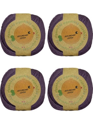 Organickid Organik Pamuk El Örgü İpi Mürdüm Moru - Plum - 4'lü Paket