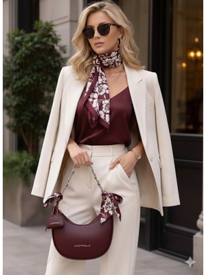 Orijinal Just Polo Kadın Omuz ve El Çantası Baguette Çanta & Ipek Fular Detayı 6083