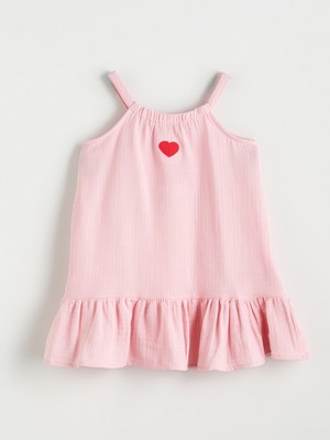 Lc Waikiki Yeni Sezon Kalp Nakışlı Kız Çocuk Müslin Elbise