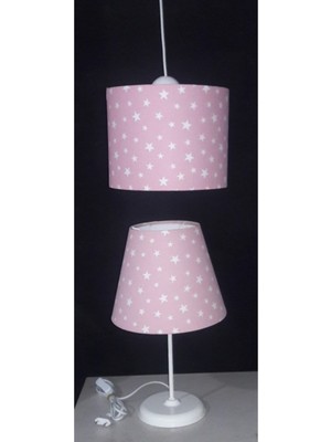 Normadia Pembe Yıldız Avize ve Abajur Seti, Genç Kız Odası Için Şık Aydınlatma