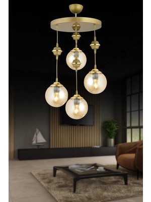 Normadia Şık Eskitme Sarkıt Tepsi Seti, Bal Glop Camlı Aşağı Bakan Avize