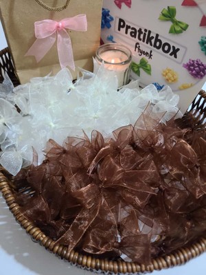 Pratikbox Fiyonk / Tül 2cm'lik /hediyelik /süsleme/çift Renk/kahverengi 25 Adet ve Krem Renk 25 Adet / 50 Adet