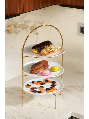 Edora Home Altın 3 Katlı Şık Pasta-Kurabiye Ikramlık & Sunum Standı, Hediyelik Dekoratif Servis