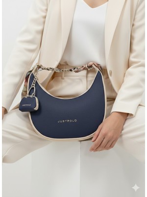 Orijinal Just Polo Kadın Omuz ve El Çantası Baguette Çanta & Ipek Fular Detayı 6083