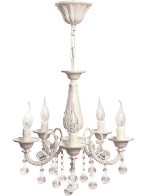 Normadia Şık 5'li Döküm Taşlı Krem Sarkıt Avize Seti