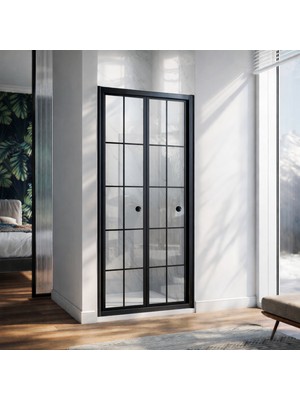 Monaqua Armont Duşakabin Ön Cephe,katlanır, Siyah Profil - Karolaj Siyah Çizgili 4mm Cam