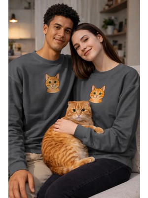 Muhtar Store Sarman Kedi Desenli Sevgili Sweatshirt – Unisex Çift Kombini