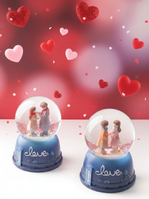 Tohana Sevgililer Günü 2 Adet Büyük Aşk Orta Boy Kar Küresi Işıklı Müzikli Püskürtmeli Kar Küresi