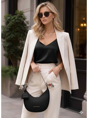 Orijinal Just Polo Kadın Omuz ve El Çantası Baguette Çanta & Ipek Fular Detayı 6083