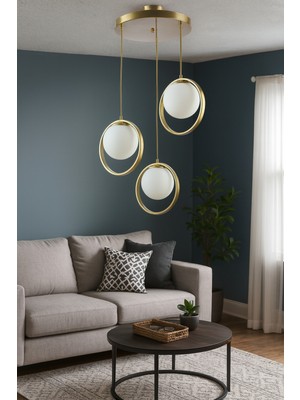 Normadia Modern Metal Halkalı Kapalı Camlı Üçlü Avize, Şık ve Zarif Tasarım