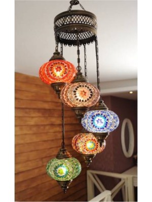 Normadia 5'li Mozaik Sarkıt Avize, Otantik ve Bohem Tarzı, Şık Aydınlatma Seti