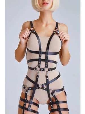 Marsilyan Full Body Vücudu Saran Fantezi Deri Harness - APFT502