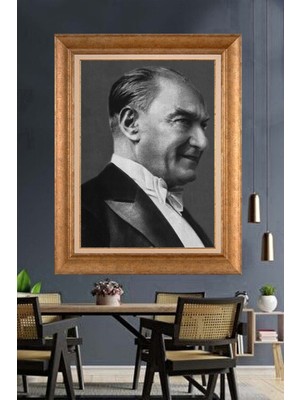 Giyense Özel Seri Altın Paspartulu Çerçeveli Atatürk Tablo C95