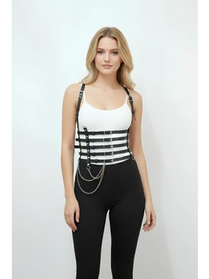 Marsilyan Zincir Detaylı 5 Sıralı Deri Kemer, Deri Korse Kemer - APFT626