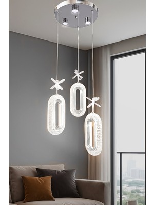 Normadia Modern 3'lü Kristal LED Avize, Krom Renk, Beyaz Işık, Enerji Tasarruflu