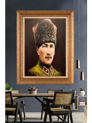 Giyense Özel Seri Altın Paspartulu Çerçeveli Atatürk Tablo C247