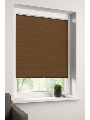 NetworkAvm Kahverengi Plise Katlanır Cam Balkon Perdesi - Ofis Perdesi - Mutfak Perdesi - Salon Perdesi