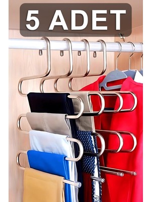 Fesya Home 5 Adet 5 Katlı Metal Pantolon ve Şal Askısı Dolap Içi Eşarp Askısı Çoklu Askılık