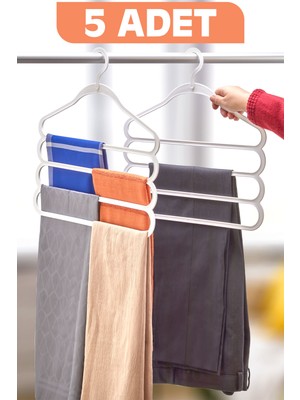 Fesya Home 5 Adet 4 Katlı Pantolon ve Şal Askısı Dolap Içi Eşarp Askısı Çoklu Askılık