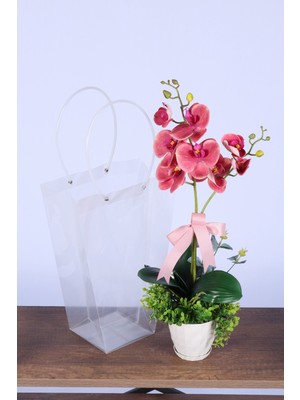 Yapay Çiçek Sitesi Saksılı Çiçek Aranjmanı (Şeffaf Çanta Hediyeli) Model 4