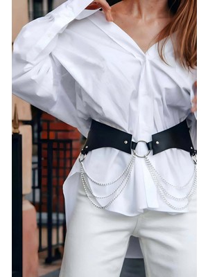 Marsilyan Şık Deri Zincirli Kemer, Elbise Kemeri, Zincirli Tarz Gömlek Kemeri - APFT1121