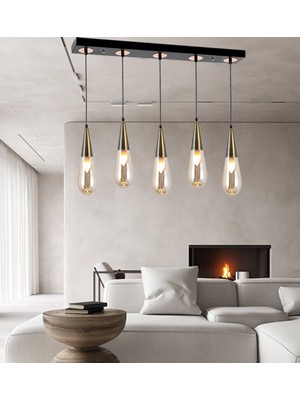 Normadia Eskitme Damla Modeli 5'li Sıralı Modern Avize, Şık ve Zarif Tasarım