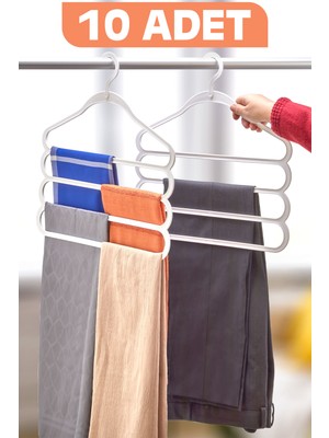 Fesya Home 10 Adet 4 Katlı Pantolon ve Şal Askısı Dolap Içi Eşarp Askısı Çoklu Askılık