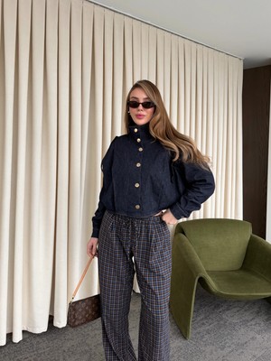 Laluvia Lacivert Dik Yaka Kot Ceket - 529