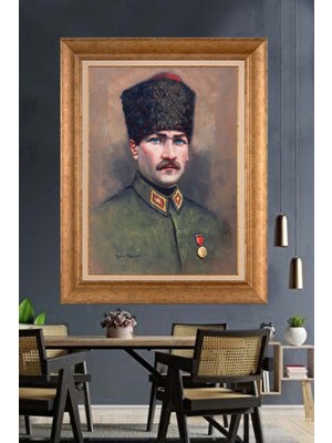 Giyense Özel Seri Altın Paspartulu Çerçeveli Atatürk Tablo C136