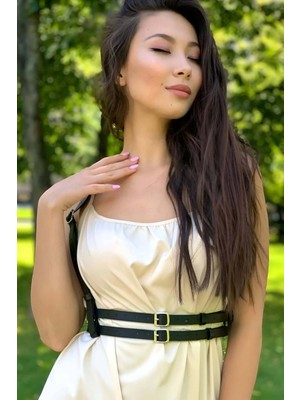 Marsilyan Ince Şerit Omuzdan Askılı Ayarlanabilir Şık Deri Harness Korse Kemer - APFT655