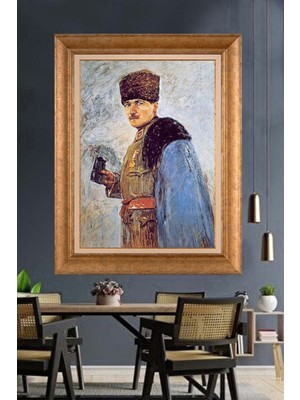 Giyense Özel Seri Altın Paspartulu Çerçeveli Atatürk Tablo C301