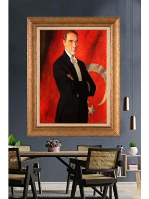 Giyense Özel Seri Altın Paspartulu Çerçeveli Atatürk Tablo C363