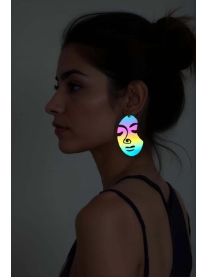 Marsilyan Rainbow Reflektörlü Soyut Kadın Yüzü Küpe, Şık Lazer Kesim Küpe - APBJ005