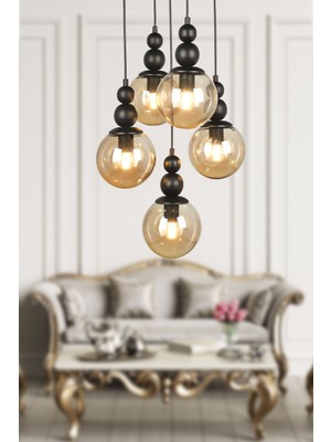 Normadia Modern Siyah Bal Camlı 5'li Avize, Şık ve Zarif Aydınlatma Seçeneği