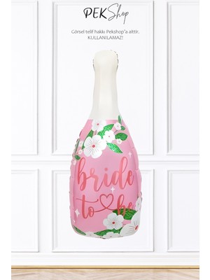 Pekshop Çiçekli Pembe Bride To Be Yazılı Şişe Folyo Balon Bekarlığa Veda Balonu