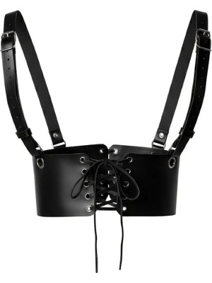 Marsilyan Siyah Deri Kadın Elbise Kemeri, Omuzdan Askılı Elbise Kemeri - APFT1429