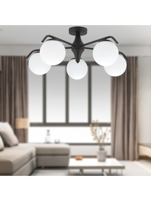 Normadia Modern Siyah Yuvarlak Sarkıt Avize, Genç ve Yatak Odası Için Şık Aydınlatma