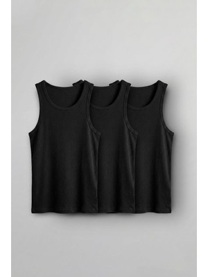 Abluka Online Erkek %100 Pamuklu Basic Fitilli Sporcu Atlet 3'lu Set Siyah