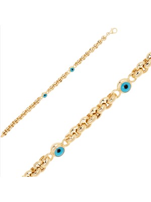 Hakan Mücevherat Doç İki Nazar Boncuk Bileklik 14 Ayar Altın