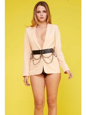 Marsilyan Zincirli Siyah Deri Bel Kemeri - APFT763