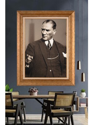 Giyense Özel Seri Altın Paspartulu Çerçeveli Atatürk Tablo C474